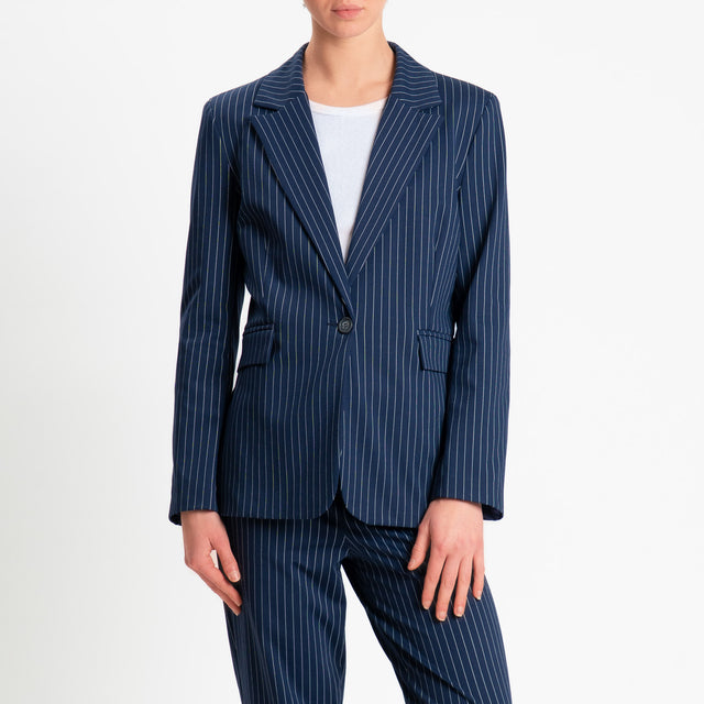 Tensione in-Giacca gessata un bottone - blu