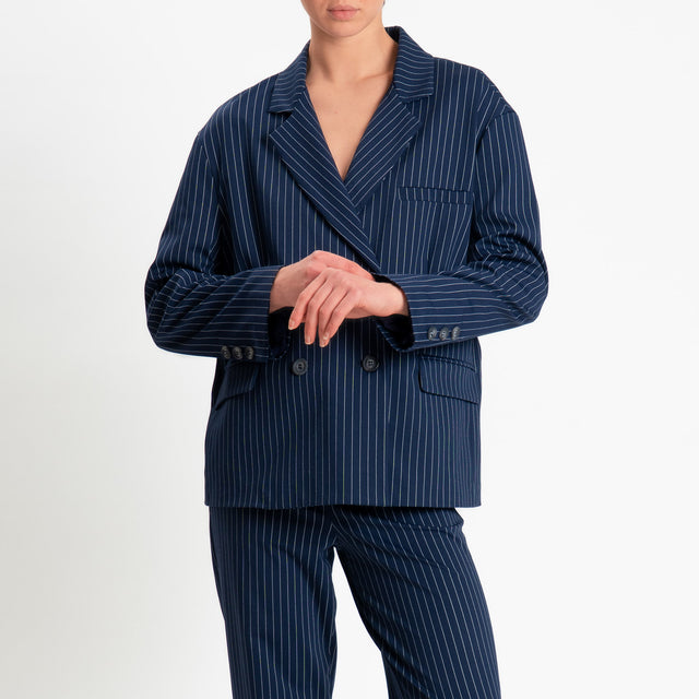 Tensione in-Giacca gessata doppiopetto - blu