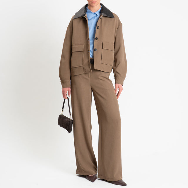 Tensione in-Giacca tessuto fluido collo removibile in similpelle - tabacco/moro