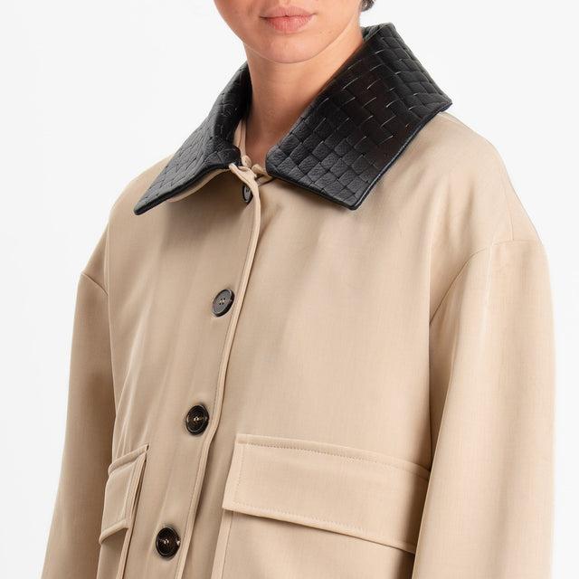 Tensione in-Giacca tessuto fluido collo removibile in similpelle - sabbia/nero