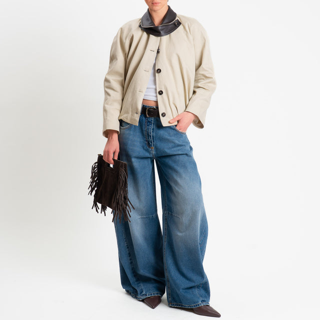 Tensione in-Bomber doppio tessuto collo similpelle - avena