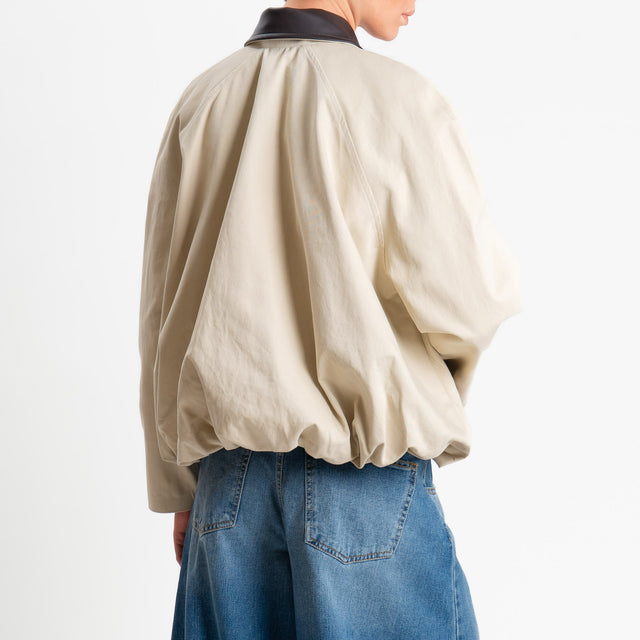 Tensione in-Bomber doppio tessuto collo similpelle - avena