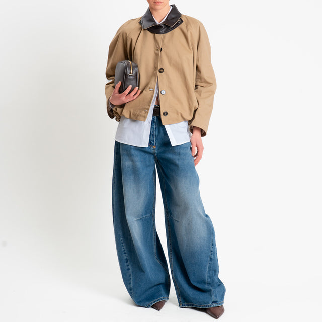 Tensione in-Bomber doppio tessuto collo similpelle - cammello