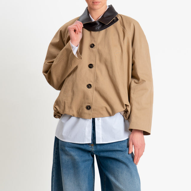 Tensione in-Bomber doppio tessuto collo similpelle - cammello