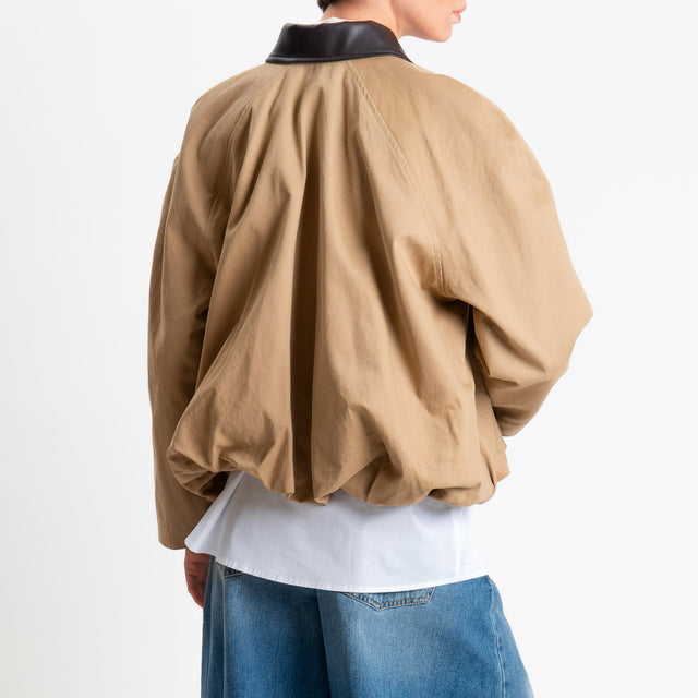 Tensione in-Bomber doppio tessuto collo similpelle - cammello