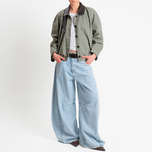 Tensione in-Bomber doppio tessuto collo similpelle - salvia