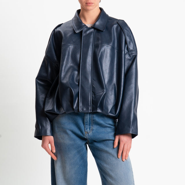 Tensione in-Bomber similpelle texture intrecciata - blu