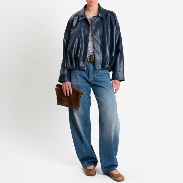 Tensione in-Bomber similpelle texture intrecciata - blu