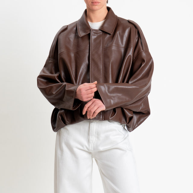 Tensione in-Bomber similpelle texture intrecciata - moro