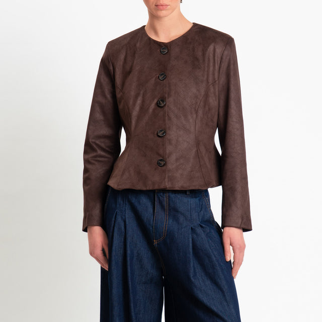 Tensione in-Giacca effetto suede texture intreccia - moro