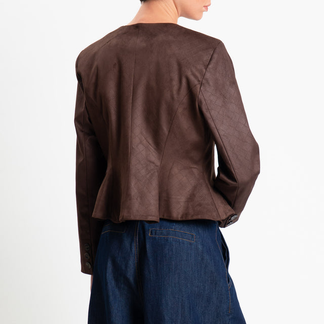 Tensione in-Giacca effetto suede texture intreccia - moro