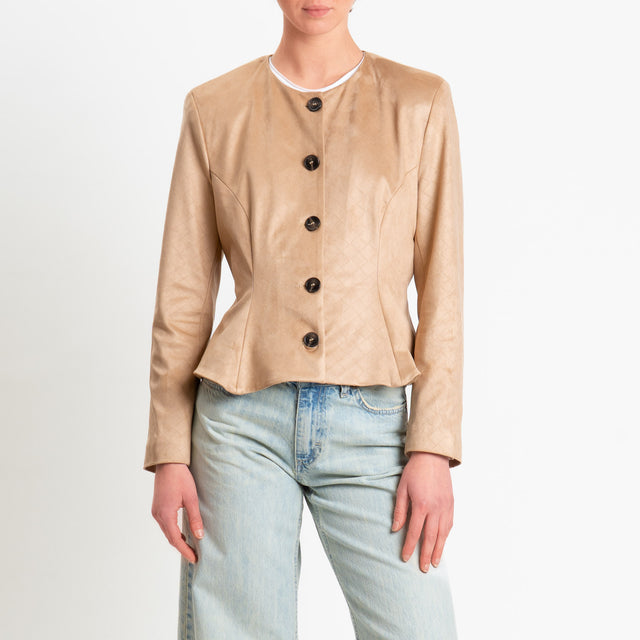 Tensione in-Giacca effetto suede texture intrecciata - beige