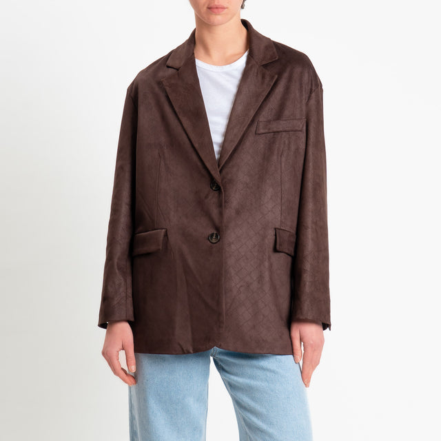 Tensione in-Giacca oversize effetto suede texture - moro