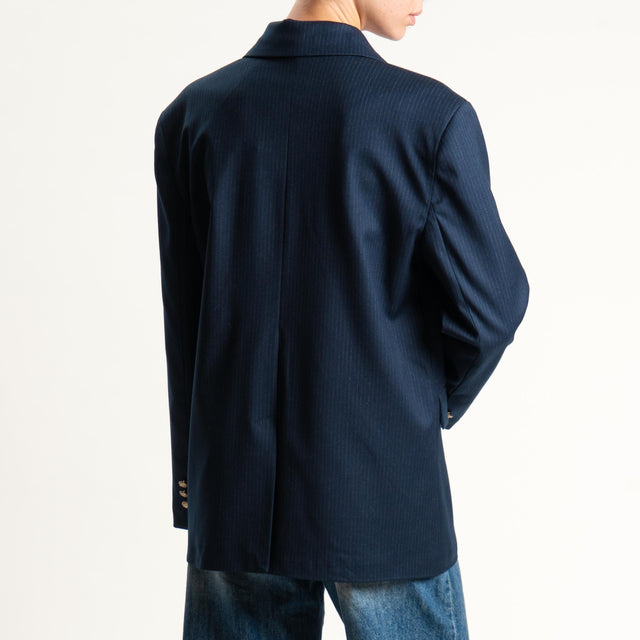 Tensione in-Giacca gessato doppiopetto con spille - blu