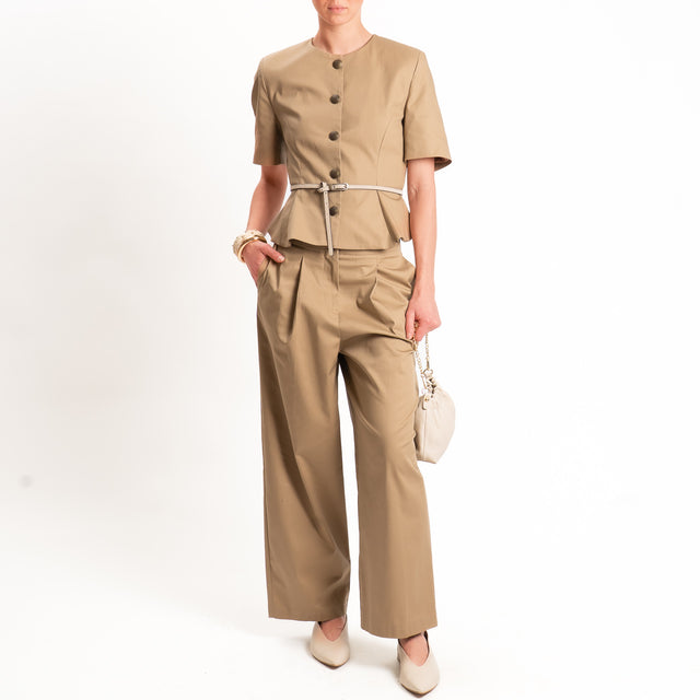 Tensione in-Giacca mezza manica cotone elasticizzato - camel