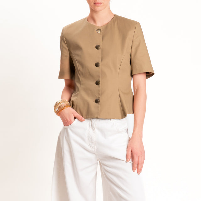 Tensione in-Giacca mezza manica cotone elasticizzato - camel