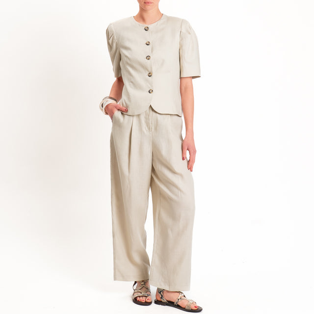 Tensione in-Giacca 100% lino mezza manica con spalline - beige