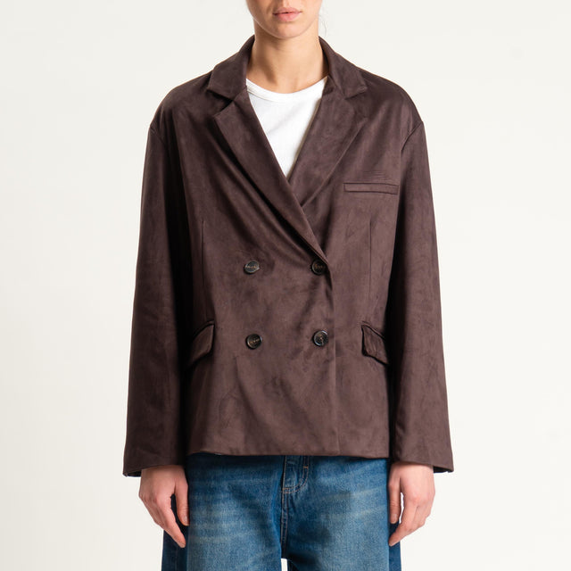 Tensione in-Giacca doppiopetto effetto suede - moro