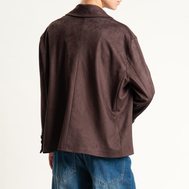 Tensione in-Giacca doppiopetto effetto suede - moro