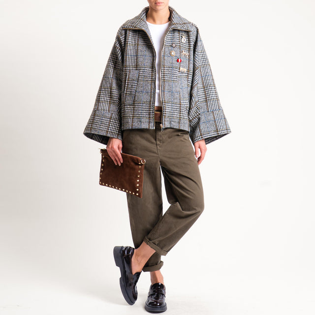 Tensione in-Giacca caban principe di galles misto lana con spille - latte/cuoio/militare
