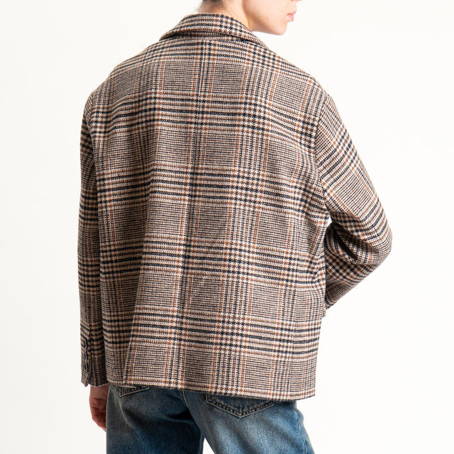 Tensione in-Giacca quadri doppiopetto con spille - beige/nero/cuoio