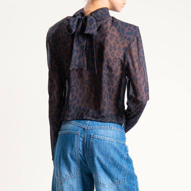 Tensione in- Blusa georgette animalier con spalline - moro/nero