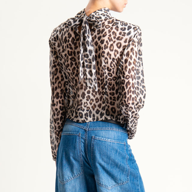 Tensione in- Blusa georgette animalier con spalline - beige/nero