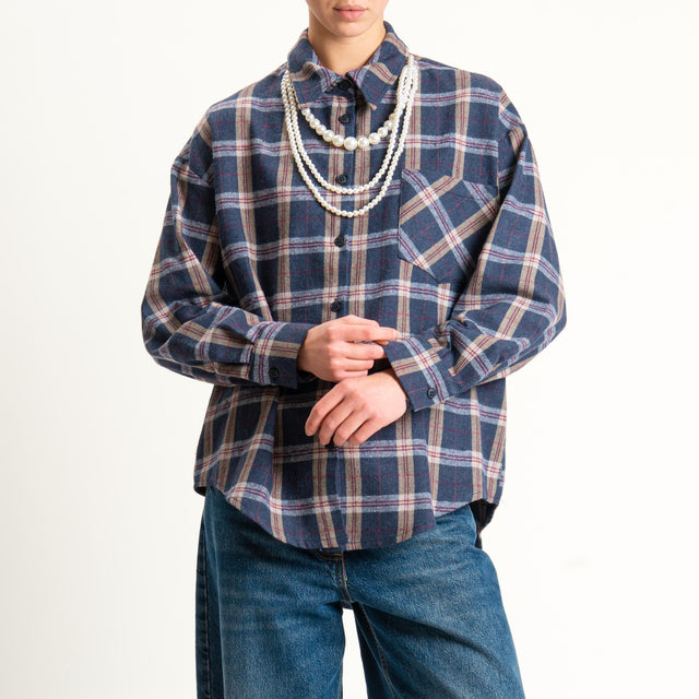 Tensione in-Camicia check flanella con collana - grigio/blu/beige