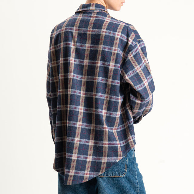 Tensione in-Camicia check flanella con collana - grigio/blu/beige