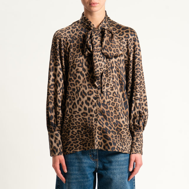 Tensione in-Camicia animalier con fiocco - beige/nero