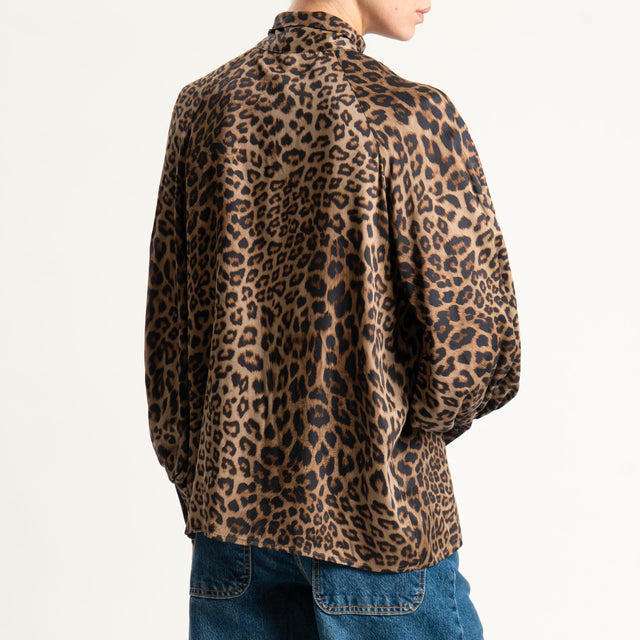 Tensione in-Camicia animalier con fiocco - beige/nero