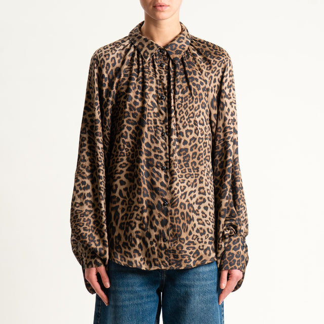 Tensione in-Camicia animalier manica ampia - beige/nero