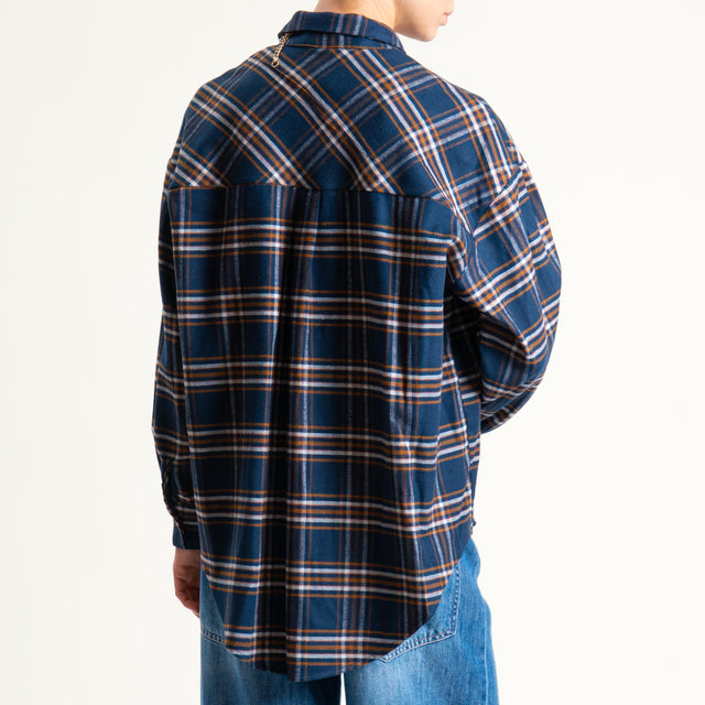 Tensione in-Camicia check flanella con collana - blu/cuoio/latte