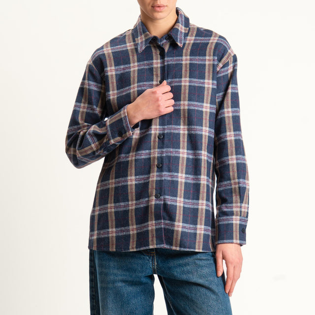 Tensione in-Camicia check flanella - grigio/blu/beige