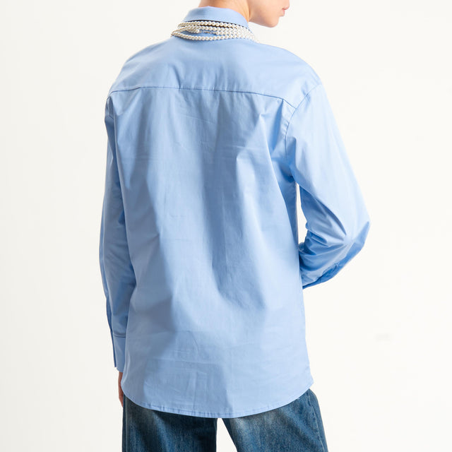 Tensione in-Camicia cravatta similpelle + collana - celeste/moro