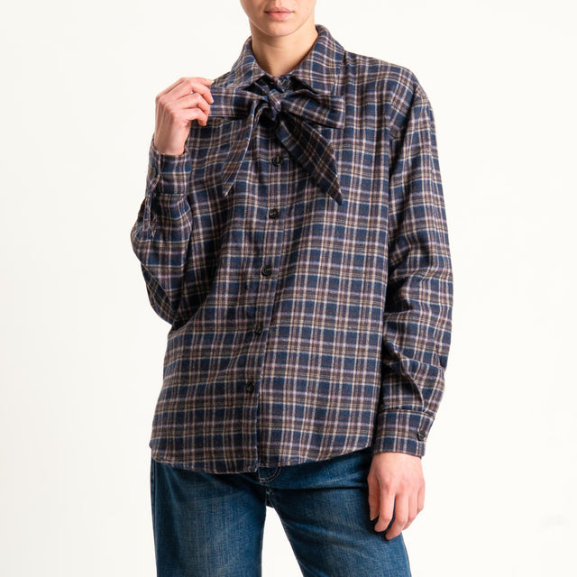 Tensione in-Camicia check in flanella con fiocco - blu
