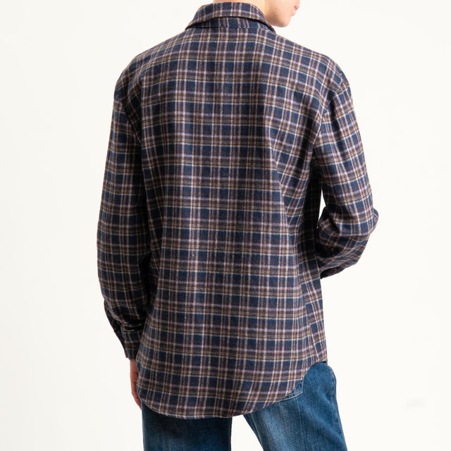 Tensione in-Camicia check in flanella con fiocco - blu