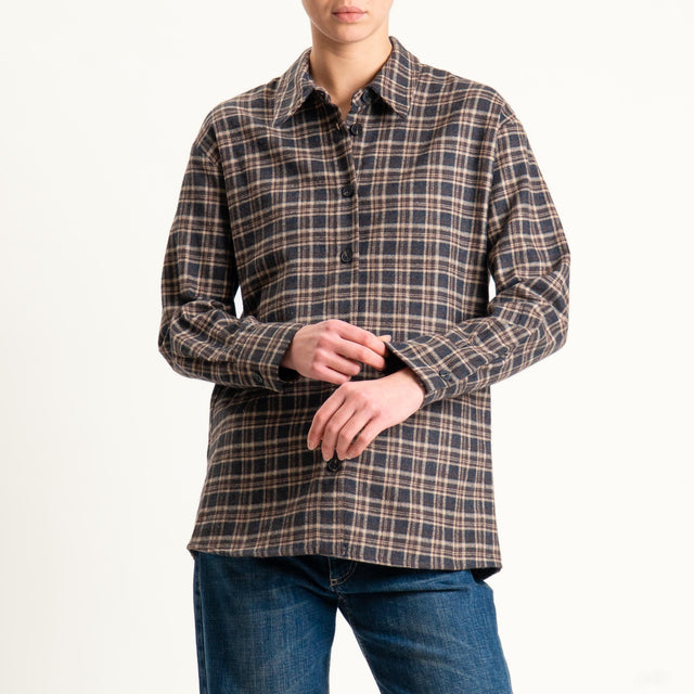 Tensione in-Camicia check in flanella - grigio