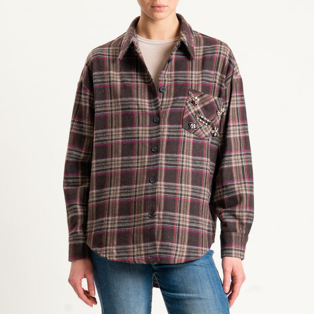 Tensione in-Camicia check in flanella con spille - moro/malva/latte