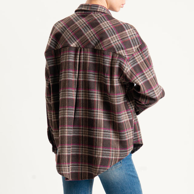 Tensione in-Camicia check in flanella con spille - moro/malva/latte