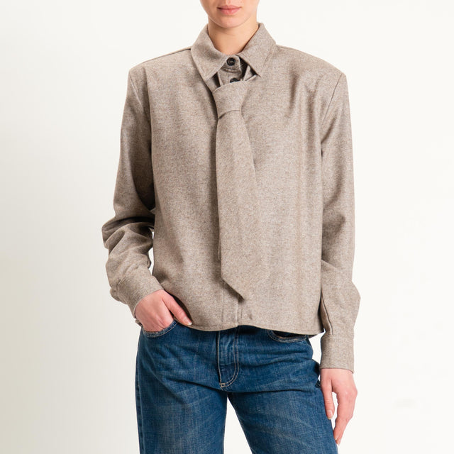 Tensione in-Camicia misto lana melange con cravatta - beige