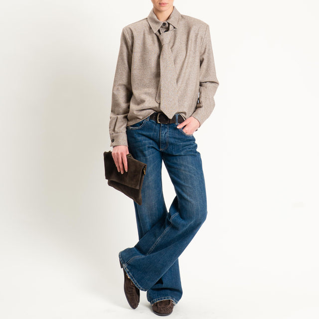 Tensione in-Camicia misto lana melange con cravatta - beige