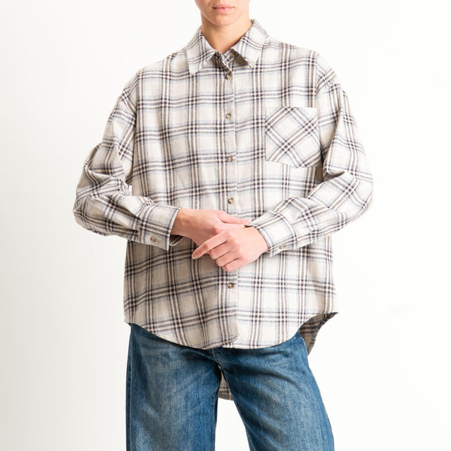 Tensione in-Camicia check in flanella - sand/grigio/moro