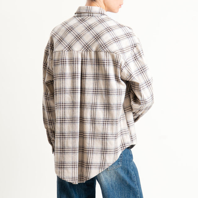 Tensione in-Camicia check in flanella - sand/grigio/moro