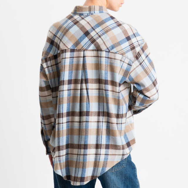 Tensione in-Camicia check in flanella - sky/moro/beige