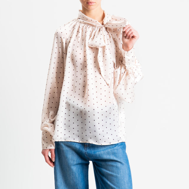 Tensione in-Camicia pois con fiocco - panna/moro