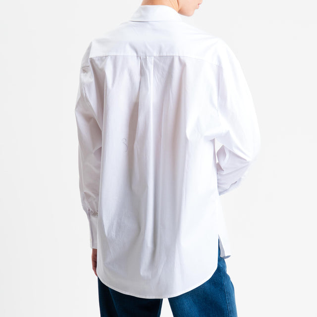 Tensione in-Camicia cotone elasticizzato con applicazione - bianco