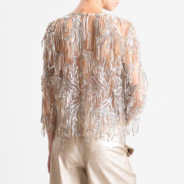 Tensione in-Blusa in tulle con paillettes - beige/argento