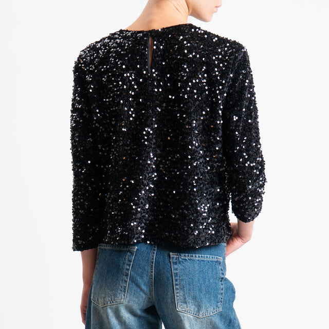 Tensione in-Blusa paillettes bottone dietro - nero