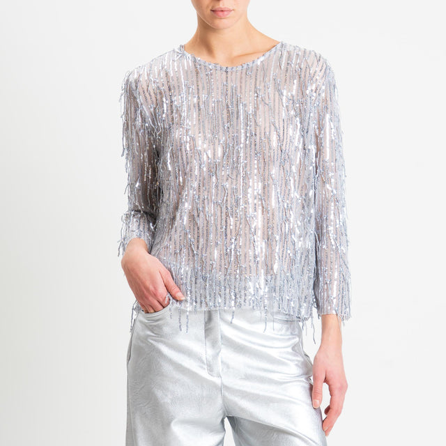 Tensione in-Blusa tulle con paillettes - argento
